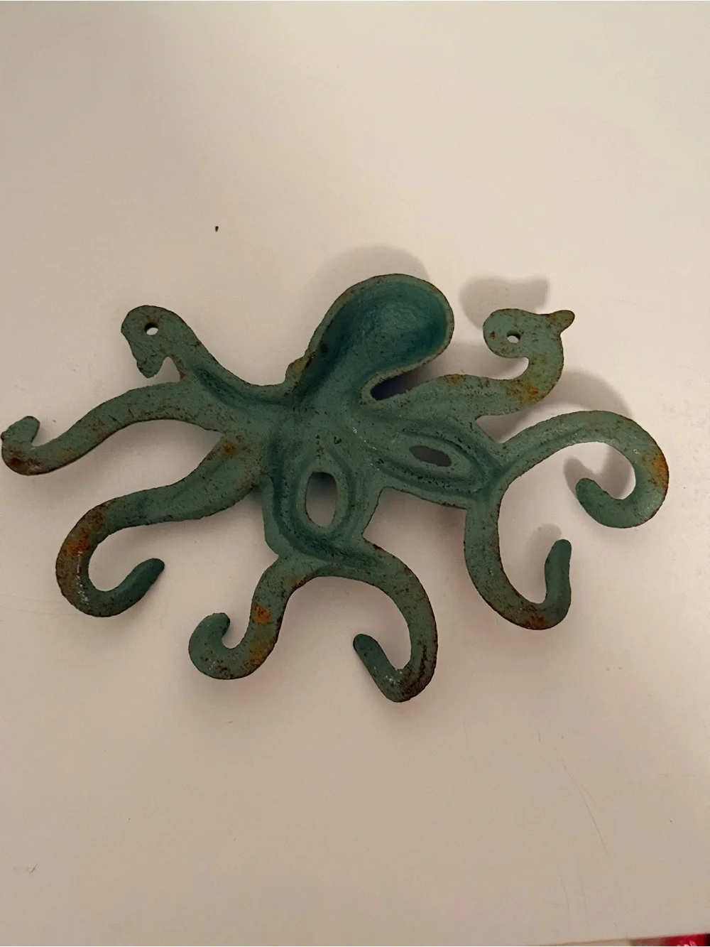 Decorative Cast Iron Octopus Wall Hook in Weathered Teal Coastal Beach
